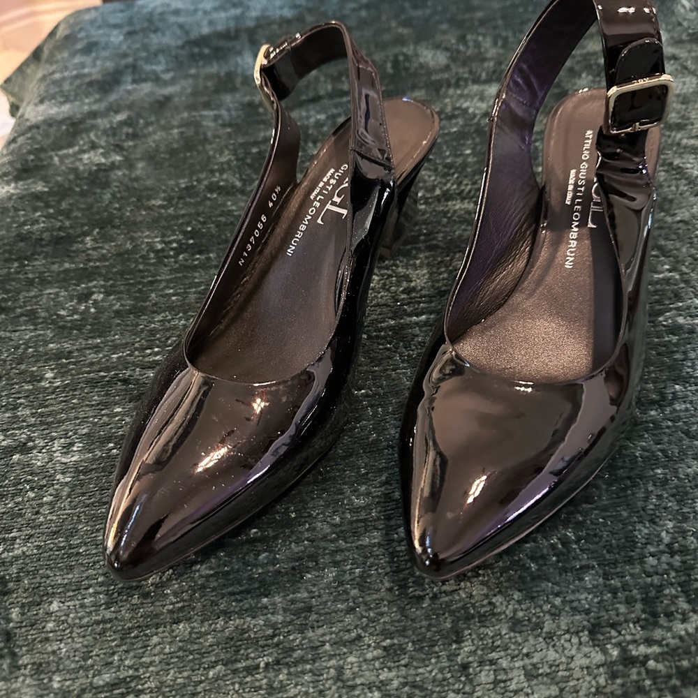 Agl Black Slingback Heels with Patent Finish